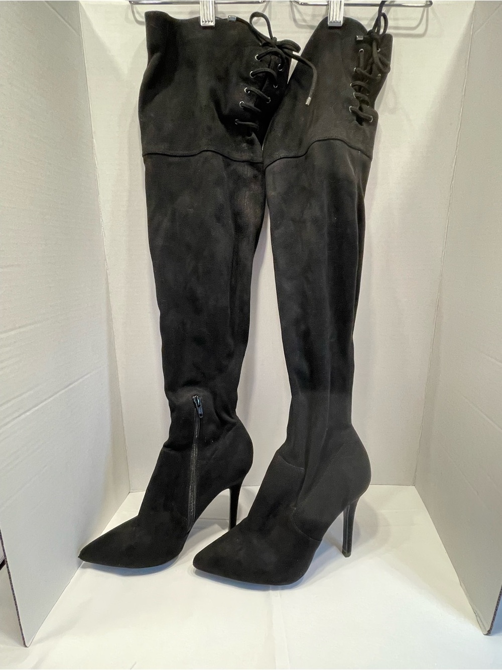 Aldo Over-the-Knee Black Faux Suede Stiletto Boots - Women's